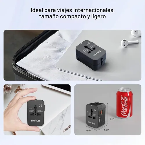 Vista 6 de HAPOW Adaptador de viaje universal - 1 cargador de viaje USB-C y 1 USB-A de carga rápida, adaptador de enchufe mundial para UE, Reino Unido, EE.