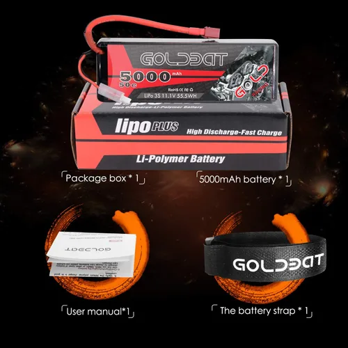 Vista 6 de GOLDBAT 11.1V 5000mAh 3S 50C LiPo RC Batería Hard Case Pack con T Conector para Emaxx Axial RC Coche Camión Buggy Vehículo
