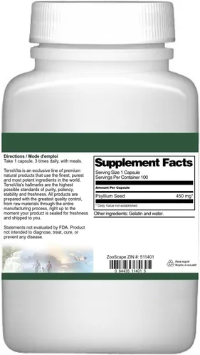 Vista 3 de Semilla de psyllium (Fibra) - 450 mg (100 Cápsulas, ZIN: 511401) - Paquete de 3