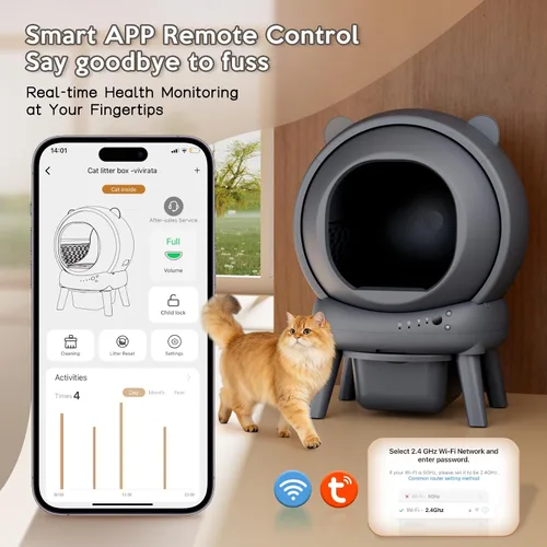 Vista 4 de Caja de arena automática, caja de arena autolimpiante con control de aplicación, gran capacidad para múltiples gatos, control de ruido y olor