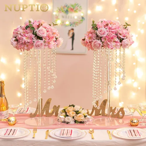 Vista 3 de Nuptio Jarrones de flores para centros de mesa de boda, 2 piezas de 23.6 pulgadas de alto para jarrón acrílico para decoración de mesa de centro