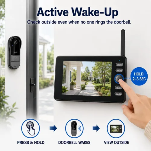 Vista 11 de TKMARS Timbre de puerta inalámbrico sin suscripción con pantalla de monitor, portero de video impermeable con activación activa, no necesita WiFi