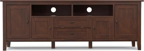 Vista 6 de SIMPLIHOME Warm Shaker - Soporte de TV de madera maciza de 72 pulgadas de Marrón rojizo