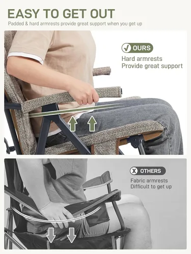 Vista 6 de EVER ADVANCED Silla mecedora de gran tamaño para campamento, mecedora plegable acolchada para adultos con reposabrazos duros, silla portátil