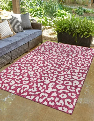 Vista 12 de Unique Loom colección Outdoor Safari Alfombra para exteriores - Leopardo (13' redonda, azul/gris)