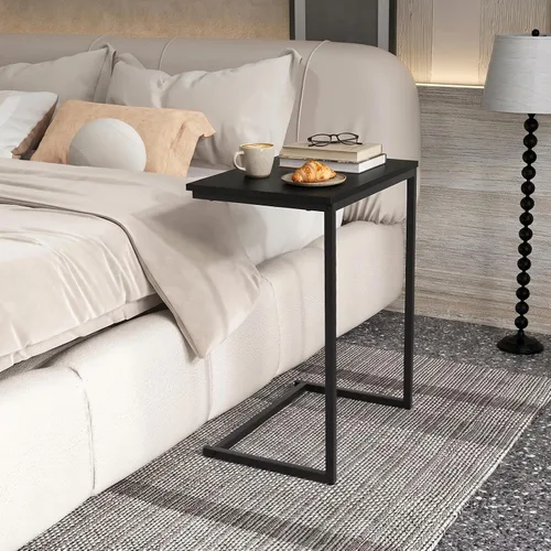 Vista 8 de GOFLAME C Shaped End Table, Small Couch Sofa Side Table, Industrial TV Trays, Narrow Compact Nightstand for Small Spaces, Living Room, Bedroom, Black