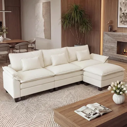 Vista 52 de URRED - Sofá seccional modular Cloud, sofá moderno en forma de L de 87" con profundidad de asiento con otomana y almohadas, ultra cómodo sofá
