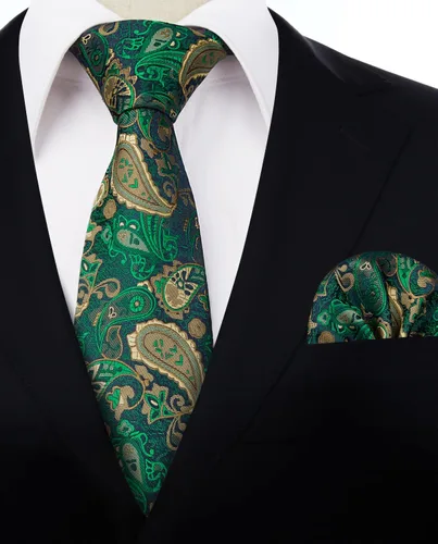 Vista 191 de HISDERN Corbatas para hombre, corbata de cachemira y bolsillo cuadrado tejido clásico floral para hombre, corbata de fiesta de boda