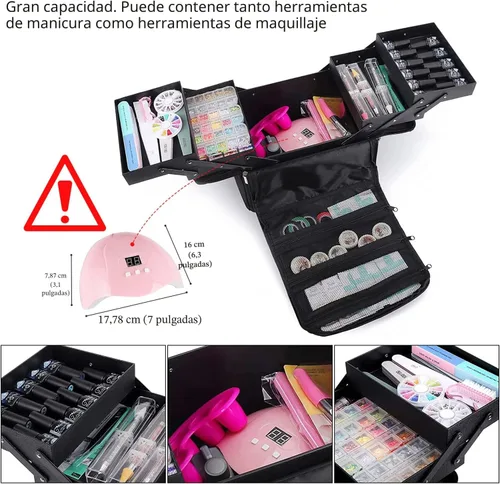 Vista 4 de Deciniee Estuche de maquillaje, Negro, Color puro Nail Organizer Case-Adjustable Dividers, Waterproof, Detachable Shoulder Strap, Portable