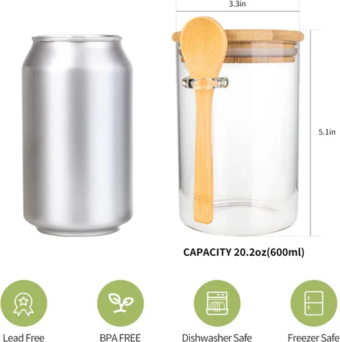 Vista 8 de Recipientes herméticos de almacenamiento de alimentos, frasco de vidrio con cuchara de madera y tapas, frascos de 20 oz para servir sal de baño