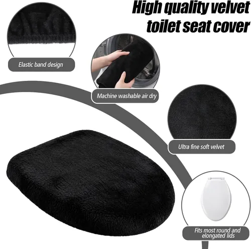Vista 3 de Cubierta de tapa de inodoro para baño, funda de asiento de inodoro negra