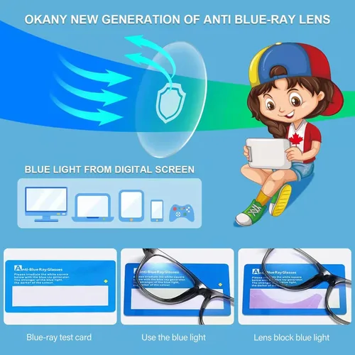 Vista 4 de Okany Gafas de luz azul para niños, paquete de 3 lentes de bloqueo de luz azul para adolescentes, niños y niñas de 3 a 10 años, pantalla de Gris