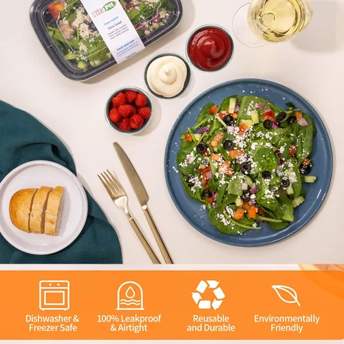Vista 3 de Recipiente para aderezo de ensalada, 6 recipientes de condimentos de acero inoxidable de 1.7 onzas, recipientes de silicona a prueba de fugas