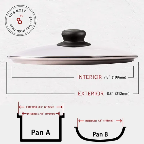 Vista 2 de Tapa de vidrio de 8 pulgadas para tapa de sartén, tapa de sartén, tapa de sartén, tapa de sartén con asa, compatible con sartén de hierro fundido