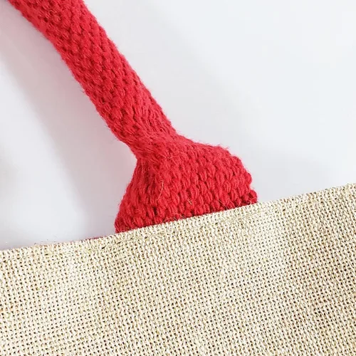 Vista 8 de Bolsas reutilizables de yute para compras de comestibles, viajes, uso diario, todo tipo de bolsas, Rojo