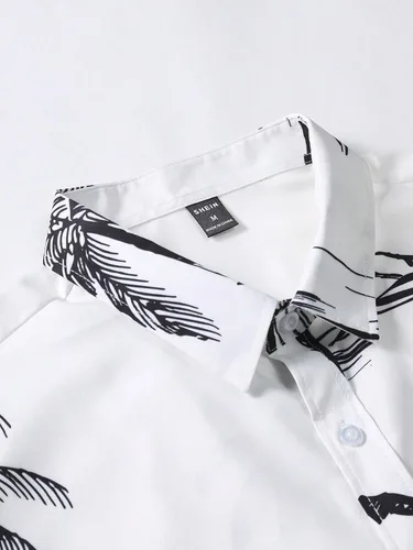 Vista 3 de WDIRARA Camisa de manga corta con botones y estampado tropical para hombre, estilo bohemio, cuello de vacaciones
