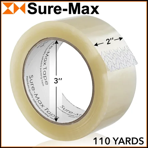 Vista 3 de Sure-Max Cinta de embalaje de cartón premium de 1.8 mil 330 pies (110 yardas), transparente, 6 rollos