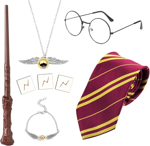 Vista 8 de Juego de 4 piezas de corbata y collar de gafas de mago para Halloween Cosplay