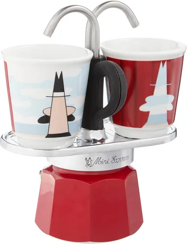 Vista 8 de Bialetti - Mini Express Kandinsky: El juego Moka incluye cafetera 2 tazas (2.8 Oz) + 2 vasos de chupito, azul claro, aluminio