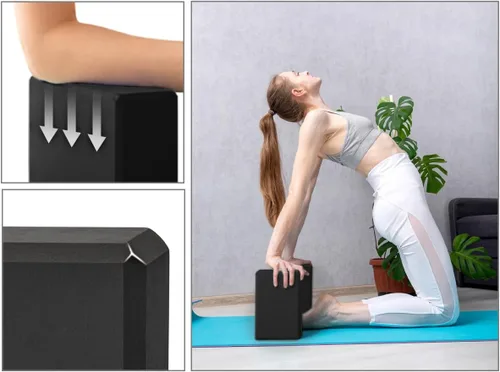 Vista 5 de EXERZ Bloques de yoga, paquete de 2, bloques de gimnasio, ladrillos de entrenamiento de fitness, soporte de mano elástico para pilates antideslizante