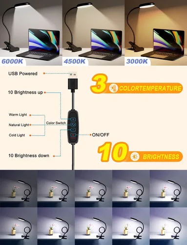 Vista 3 de Lámpara de escritorio con abrazadera-HLXS-111 (luz cálida/blanca con puerto USB- 10W)