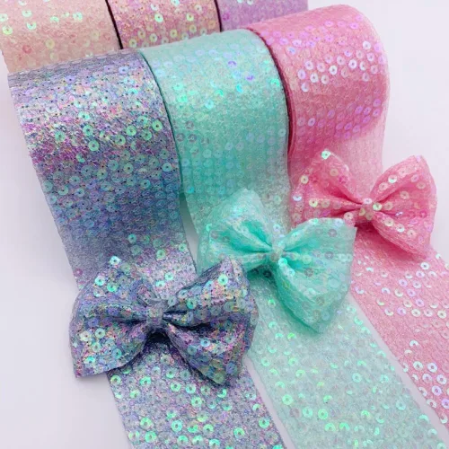 Vista 2 de Rollo de tul de lentejuelas con purpurina colorida de 2.36 pulgadas x 10 yardas, cinta de tela de organza para falda tutú, lazo de costura
