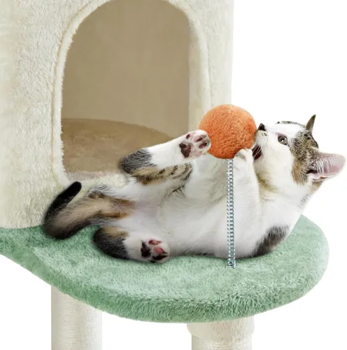 Vista 5 de Yaheetech Torre de árbol para gatos de 57.5 pulgadas, centro de actividades multifuncional con plataforma en forma de pata de gato, postes