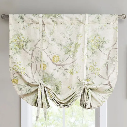 Vista 10 de VOGOL Cenefa de estilo rústico para filtrar la luz, con bolsillo para barra, cortina de cenefa de campo con estampado de pájaros para cocina, 52 x