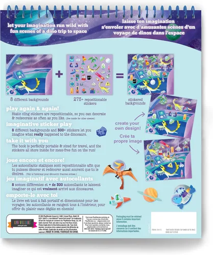 Vista 5 de Sticker It Up! - Dinos Go to Space - Calcomanías reposicionables con 8 fondos y más de 300 calcomanías, sin desorden y apto para viajes para niños a