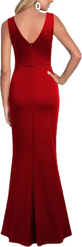 Vista 2 de WOOSEA - Vestido largo de cóctel, sin mangas con cuello en V, con abertura sobre la pierna, para mujer