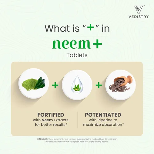 Vista 4 de Vedistry Suplementos de hojas de neem Tabletas de hojas de neem de 1100 mg que apoyan la piel clara, la desintoxicación y la salud inmunológica