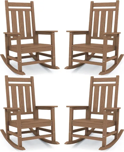 Vista 30 de Mecedora de exterior KINGYES, Mecedoras de patio para todo clima para porche, Sillas mecedoras de exterior de HDPE con respaldo alto para adultos