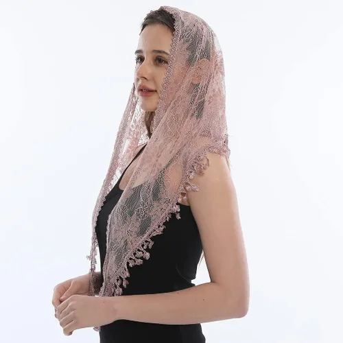 Vista 4 de LMVERNA Velo de encaje triángulo mantilla iglesia cabeza cubrir bufanda latina para damas de honor de boda masiva