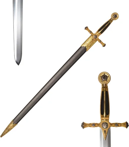 Vista 11 de Medieval Templar Knight Sword – 33-33.3 Inch Black & Red & Gold Crusader Replica for Cosplay, Collection & Display