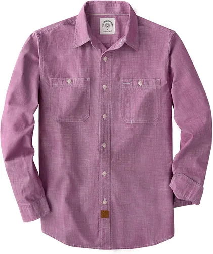 Vista 14 de Dubinik® Chambray - Camisa de trabajo de algodón de manga larga para hombre, con 2 bolsillos, casual, con botones