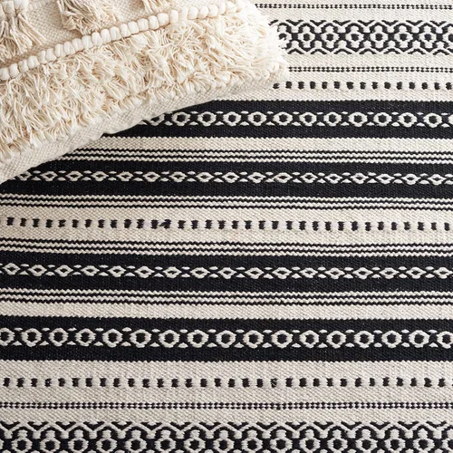 Vista 9 de SAFAVIEH Montauk Collection - Alfombra de pasillo de 9 pies, color negro y marfil, diseño bohemio, ideal para zonas de alto tráfico en pasillo, baño