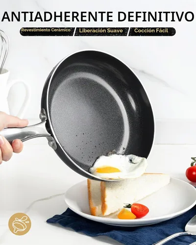 Vista 2 de MICHELANGELO Sartén pequeña – Sartén antiadherente de 8 pulgadas con tapa, sartenes de cerámica no tóxicas con mango de acero inoxidable, sartén