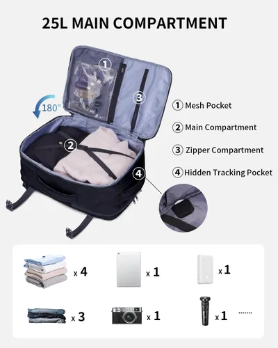 Vista 3 de ECOHUB Mochila de Viaje Mochila de Equipaje de Mano, Negro-3, Mochilas de viaje