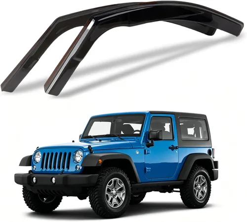 Vista 26 de Viseras de ventana compatibles con Wrangler JK de 4 puertas 2007-2018, protectores de lluvia negros en canal, 4 deflectores de ventana lateral