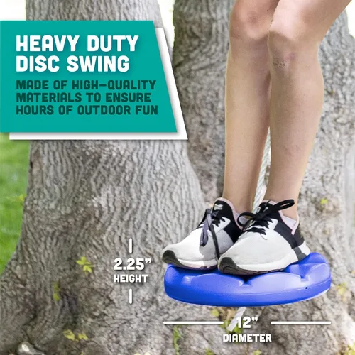 Vista 4 de Squirrel Products Columpio de árbol de disco azul resistente con cuerda para jugar al aire libre, fácil adición de bricolaje al juego o árbol