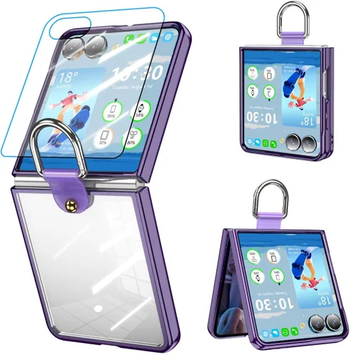 Vista 12 de Funda transparente para Samsung Galaxy Z Flip 6 con anillo, anticaídas a prueba de golpes para Z Flip 6 5G 2024