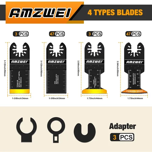 Vista 2 de AMZWEI 100 cuchillas oscilantes de titanio para herramientas, hojas de sierra profesionales de borde curvo, corte de metal, madera y plástico, 4