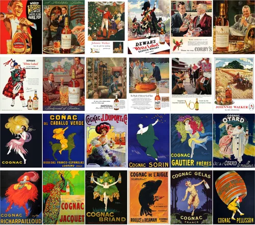 Vista 2 de Calcomanías grandes (24 piezas de 2.5 x 3.5 pulgadas) Whisky y Cognac Ads Posters Vintage Adverts