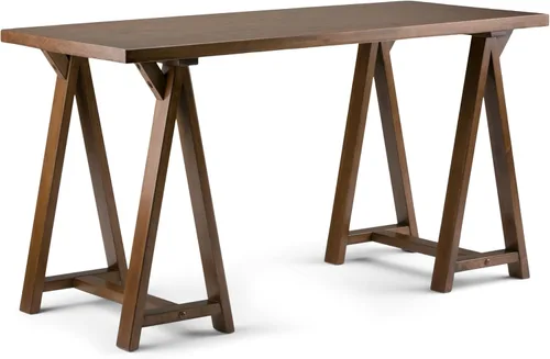 Vista 35 de Simpli Home - Sawhorse - Mesa de centro, color castaño oscuro., Pino, Distressed Grey