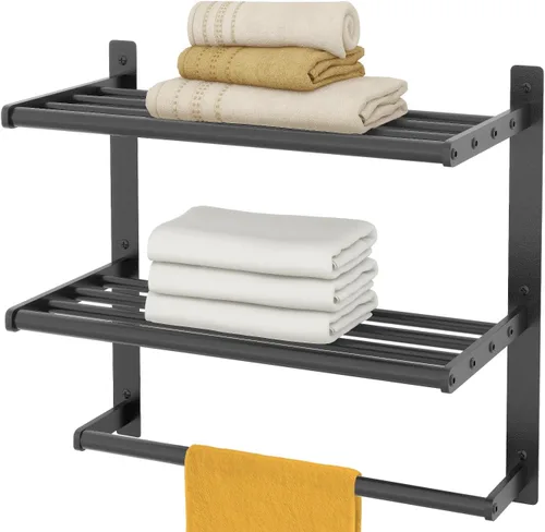 Vista 11 de BETHOM Toallero para baño montado en la pared, toallero de 3 niveles estilo hotel con toalleros, toalleros de níquel cepillado para baño lavabo, 16