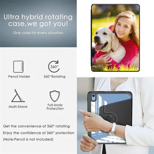 Vista 7 de Funda protectora personalizada con soporte giratorio de 360 grados, con parte trasera transparente y reposo inteligente, soporte para lápices