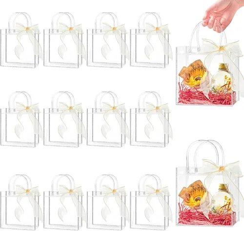 Vista 9 de Ohuimrt 50 Pack 4.92" x 2.75" x 5.9" Clear Plastic Gift Bags with Handles