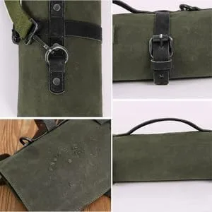 Vista 4 de Bolsa enrollable para cuchillos de chef, bolsas de lona encerada para cuchillos con 10 ranuras y 1 bolsillo con cremallera, bolsa de chef para chefs