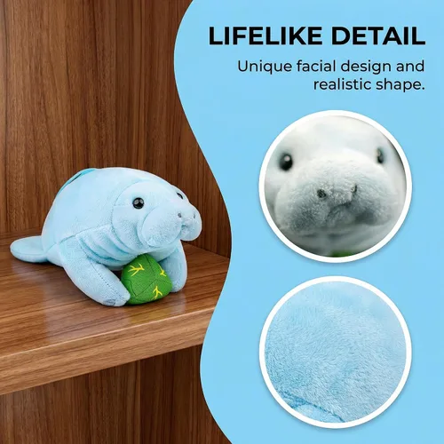 Vista 3 de Manatee - Peluche de Manatí azul de 7 pulgadas, animal de peluche realista suave y realista, colección de regalo de animal de manatí marino