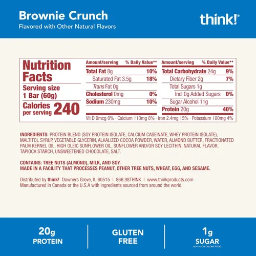 Vista 2 de think! Barras de proteínas, aperitivos altos en proteínas, sin gluten, barra energética sin azúcar con aislado de proteína de suero de leche